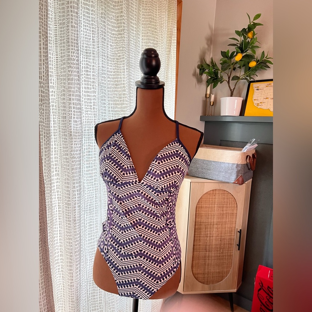 Lands' End White and Indigo Shibori Swimsuit